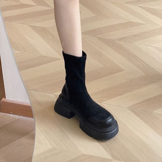 Damen modische Chunky Stiefeletten mit komfortabler Sohle und elastischem Schaft EB