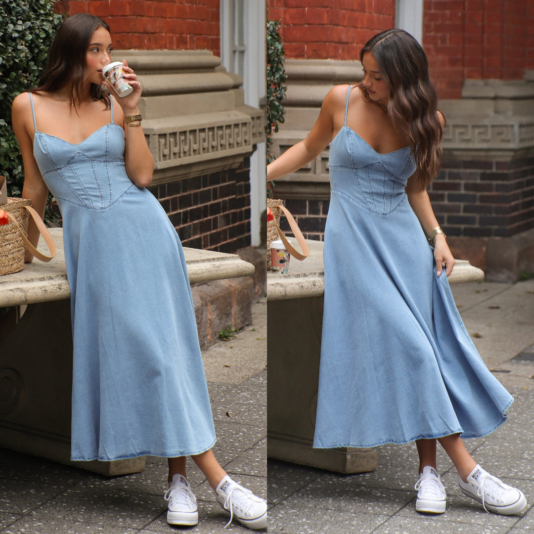 Damen Maxikleid mit zarter Korsett-Details EB