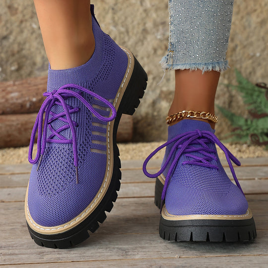 Damen Komfortable Schnür-Sneaker aus atmungsaktivem Netzmaterial mit modischem Profil EB