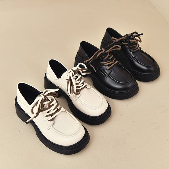Damen modische Schnürschuhe mit robustem Sohlenprofil und hochwertiger Lederoberfläche EB