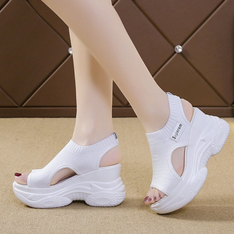 Damen nan Plateau-Sandalen mit elastischem Strickschaft und sportlicher Profilsohle EB