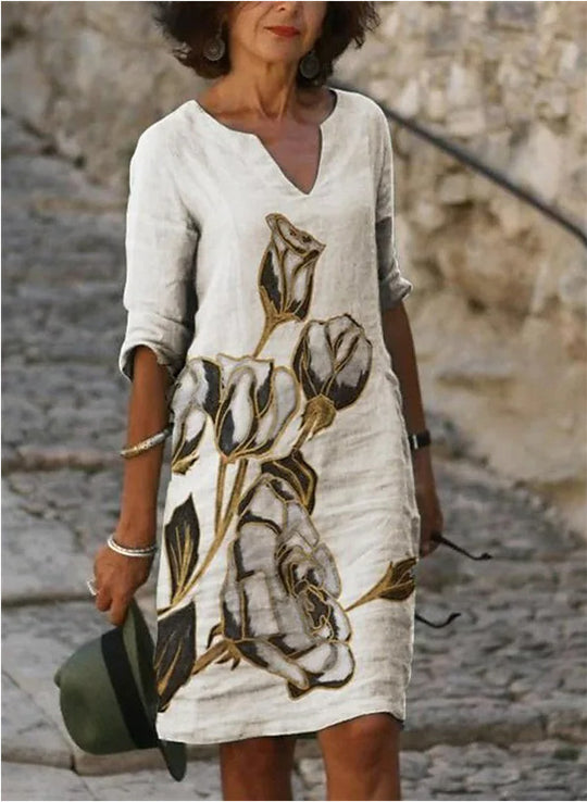 Damen Freizeitkleid mit floralem Design und V-Ausschnitt EB
