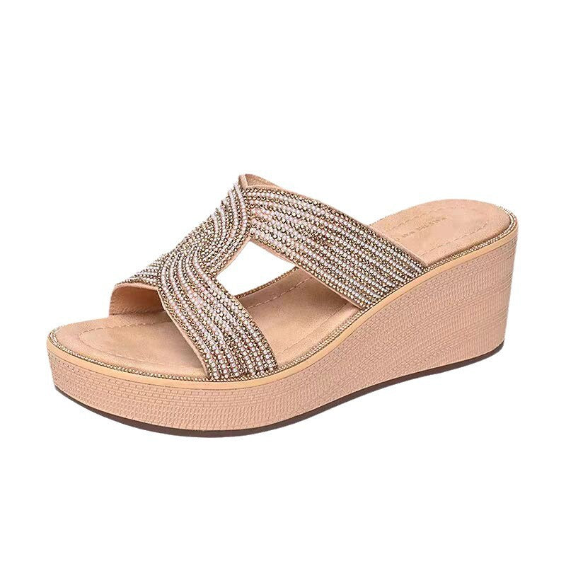 Damen Wedge-Pantoletten mit glamourösem Strass-Detail EB