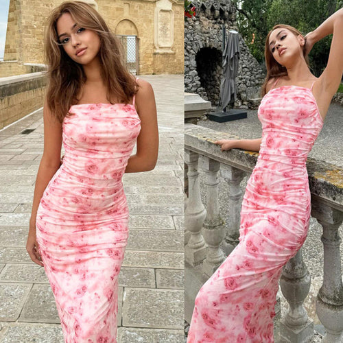 Damen Maxikleid mit raffiniertem Rüschendesign und Figurbetonter Passform EB
