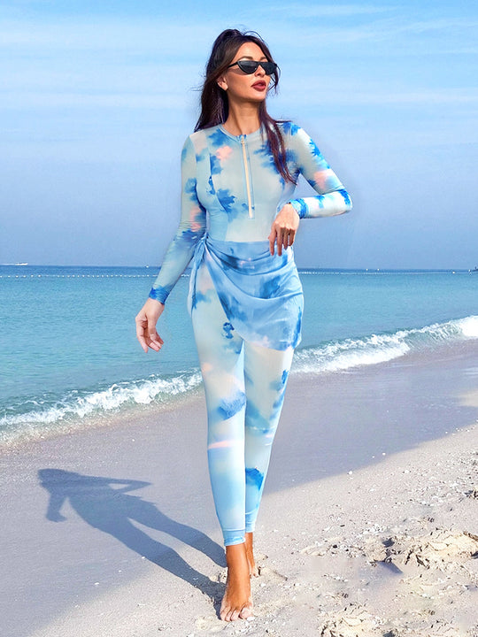Damen Langarm-Schwimmanzug mit trendigem Wickeldesign EB