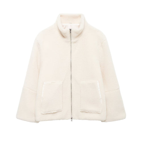 Damen Kuschelige Fleecejacke mit hohe Kragen und praktischen Taschen EB