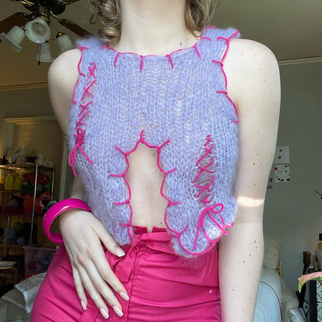 Damen innovatives Strickoberteil mit offenem Rückendesign EB