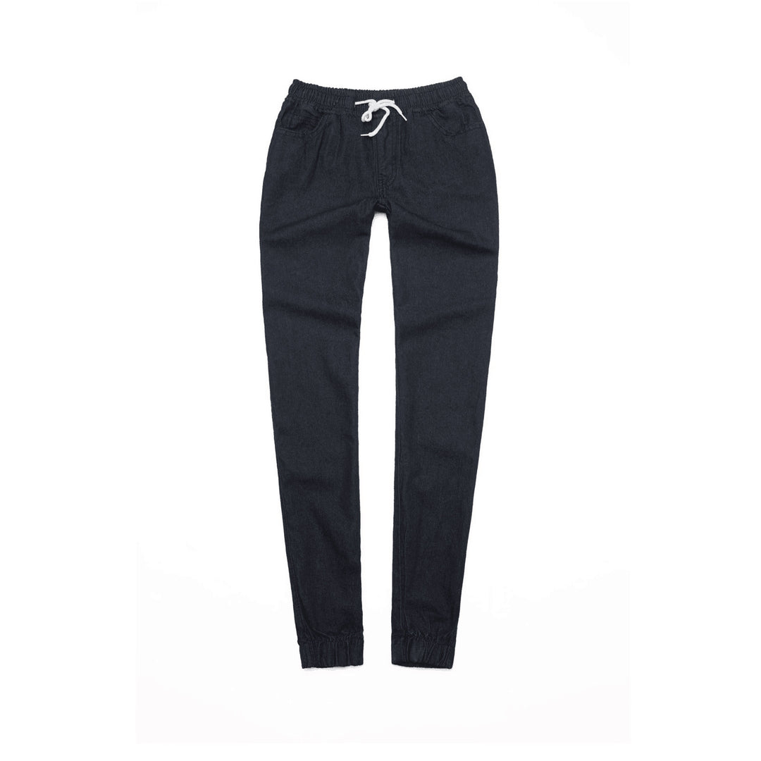 Damen nan schmal geschnittene Denim-Jogginghose mit Elastikbund, Tunnelzug und elastischen Beinbündchen EB