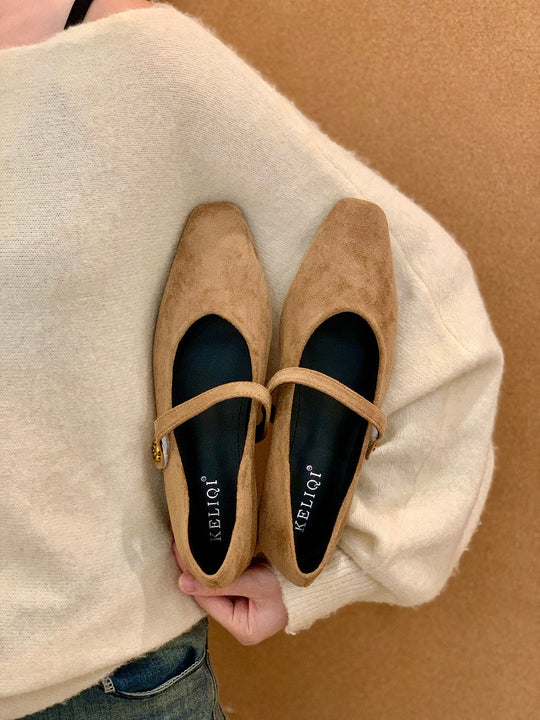 Damen elegante Ballerinas mit modischem Riemchen und hochwertigem Veloursleder EB