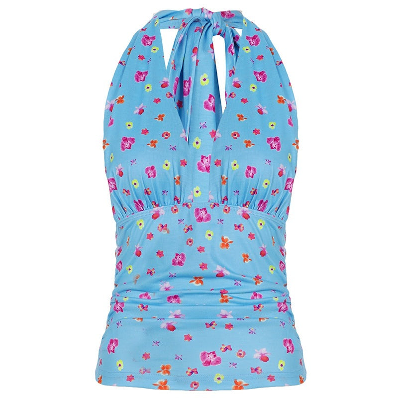 Damen Sommerliches Oberteil mit floralem Design und seitlichen Bindebändern EB