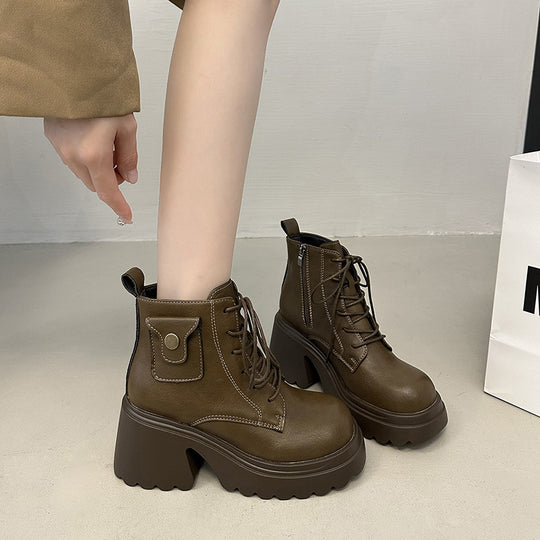 Damen Chunky Stiefel mit hohem Absatz und seitlichem Reißverschluss EB