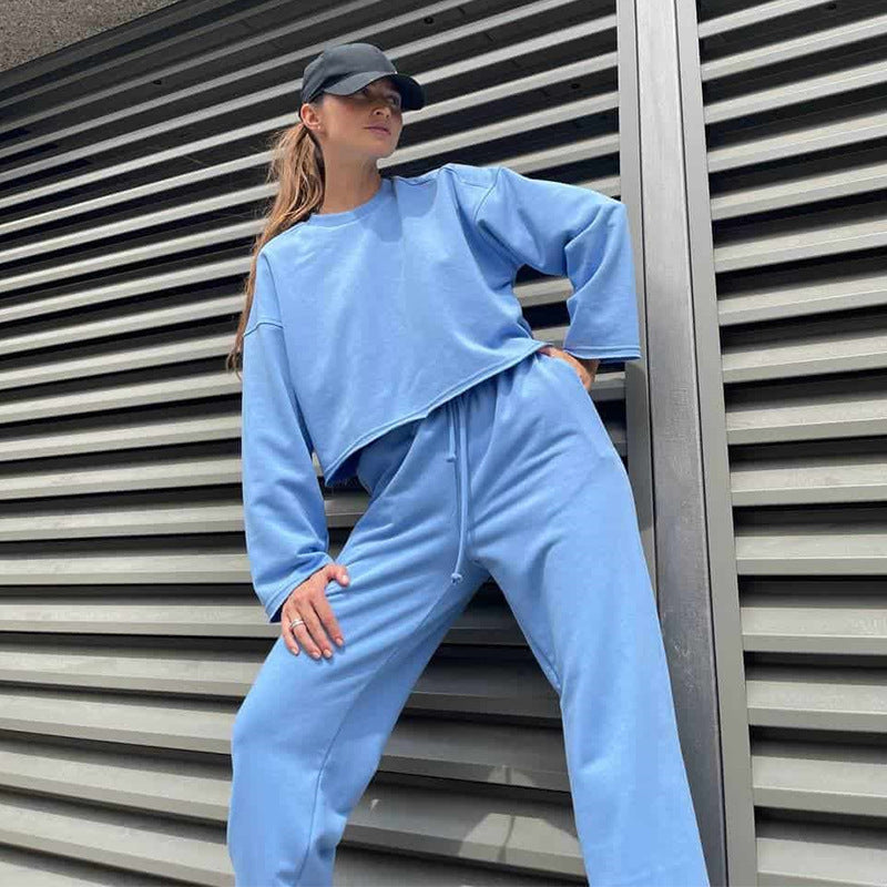 Damen lässiges Oversize-Lounge-Set mit weitem Crewneck-Sweater und elastischer Kordelbund-Jogginghose EB