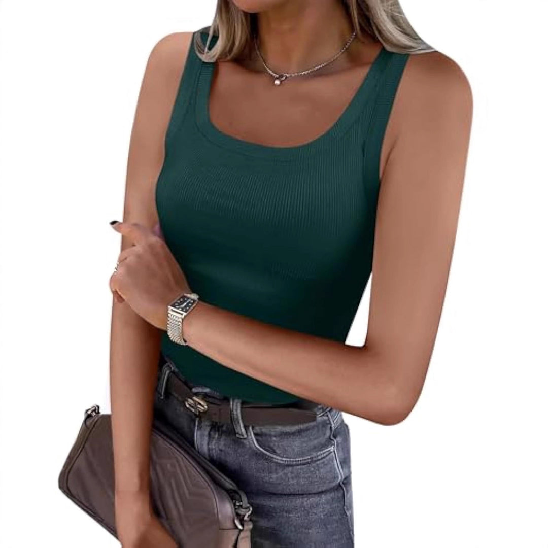 Damen Bauchfreies Tanktop mit Rippstrickstruktur und breiten Trägern EB