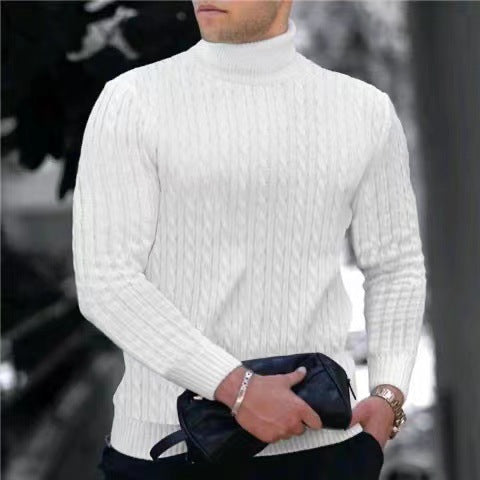 Herren Strickpullover mit modernem Rippmuster und hohem Kragen EB