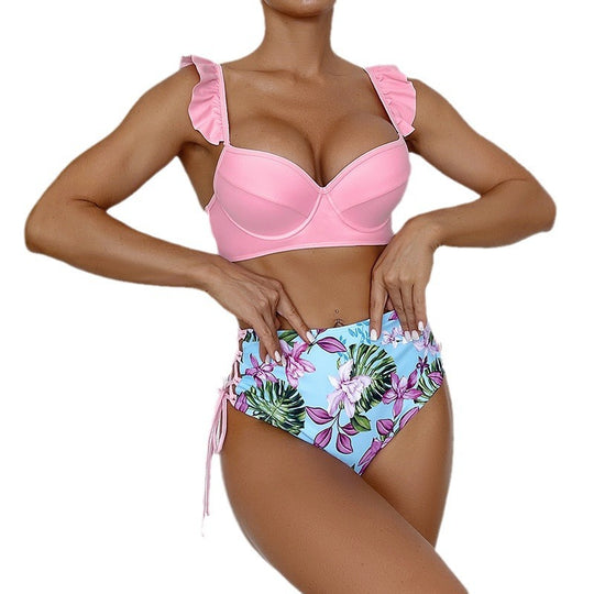 Damen Hochtailliertes Bikini-Set mit elegantem Rüschendesign EB