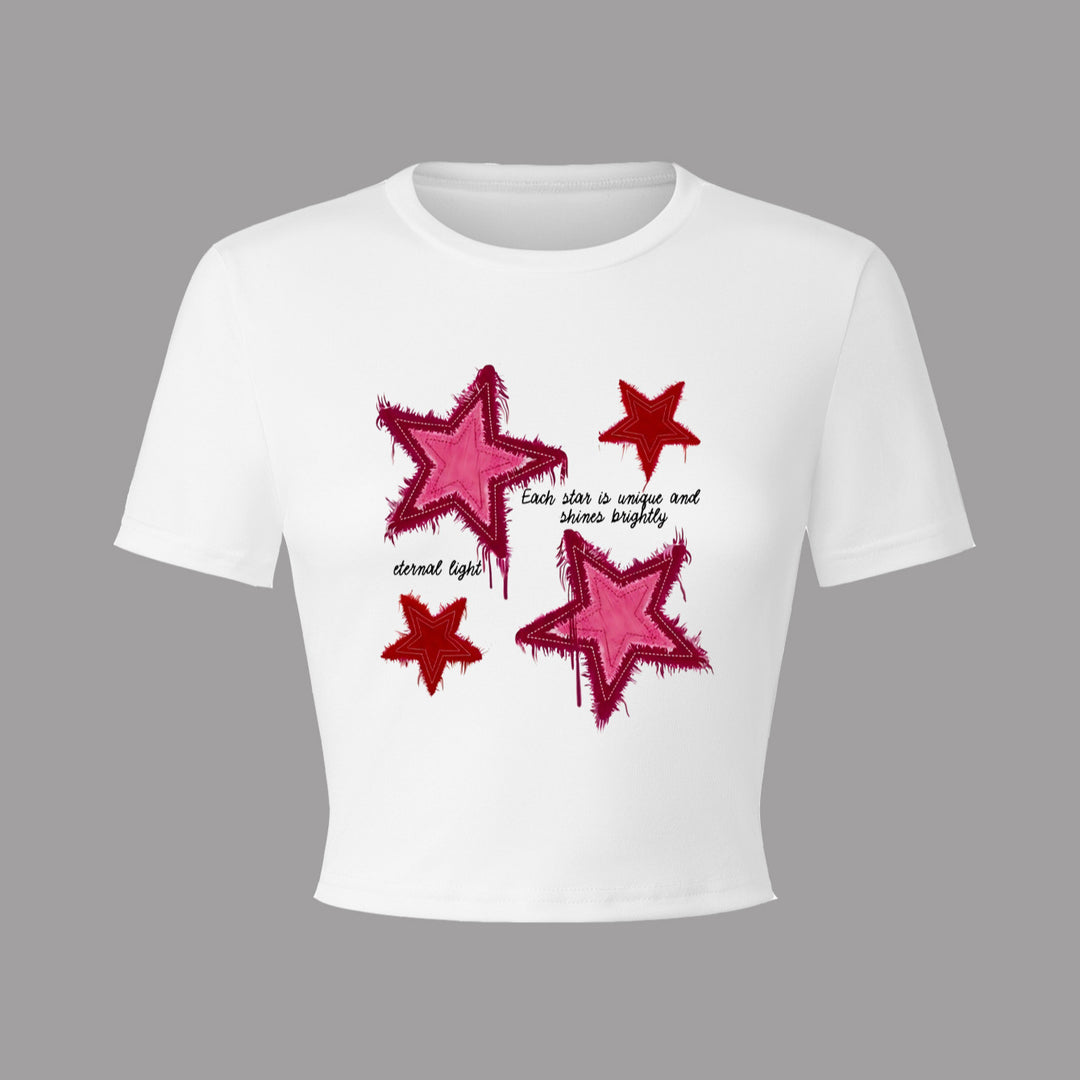 Damen Crop-T-Shirt mit kreativem Herzmotiv und motivierendem Schriftzug EB