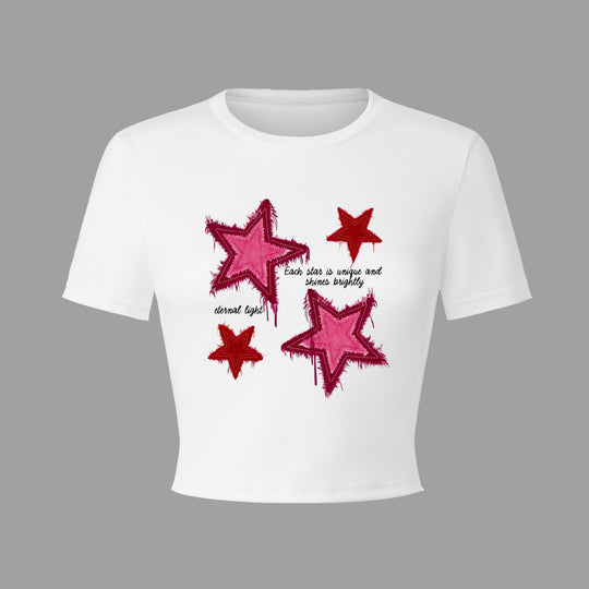 Damen Crop-T-Shirt mit kreativem Herzmotiv und motivierendem Schriftzug EB
