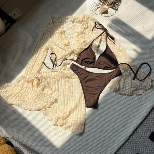 Damen Bikini-Set mit elegantem Wickelrock und verspielten Rüschendetails EB