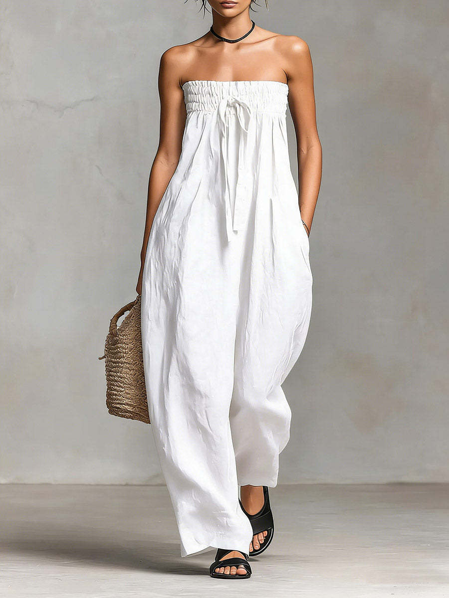 Damen Lässiges Jumpsuit mit elastischem Oberteil und weitem Bein EB