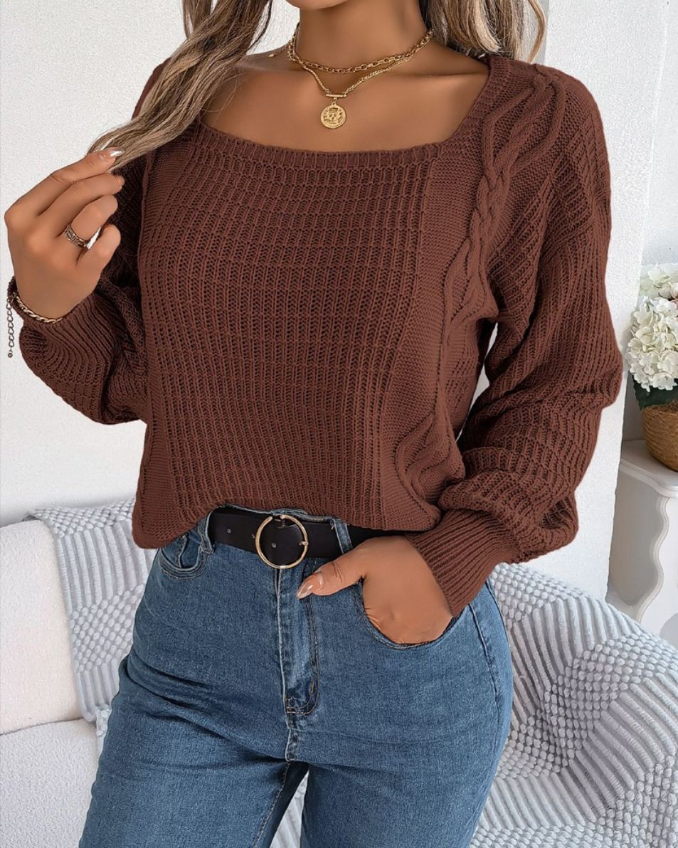 Damen lässiger Strickpullover mit strukturierter Oberfläche und romantischem Zopfdesign EB