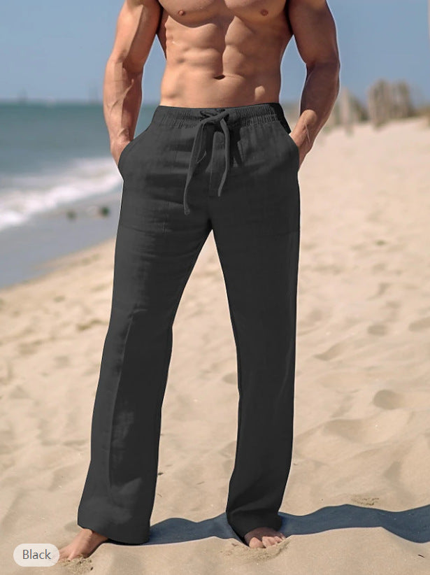 Herren nan weite Resort-Freizeithose im Palazzo-Stil aus Leinenmix mit Tunnelzug und seitlichen Eingrifftaschen Eichborn Berlin