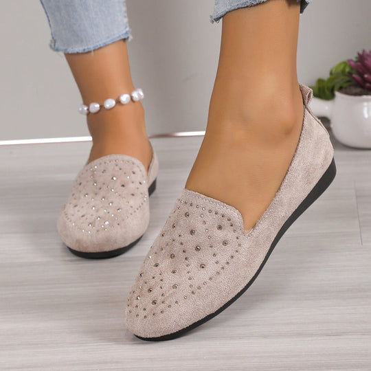 Flache Schuhe, verziert mit Strasssteinen EB