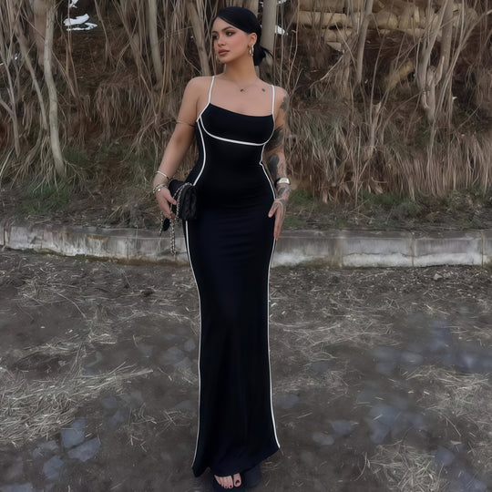 Damen elegantes Maxikleid mit schmalen Trägern und figurformendem Schnitt EB