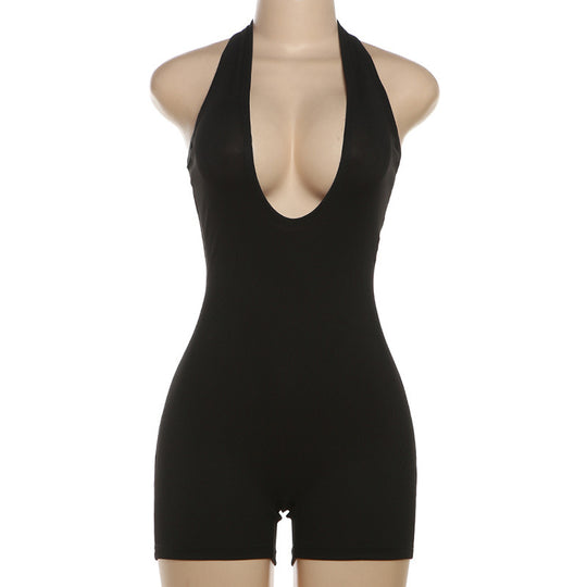 Damen Figurbetontes Jumpsuit mit tiefem V-Ausschnitt EB