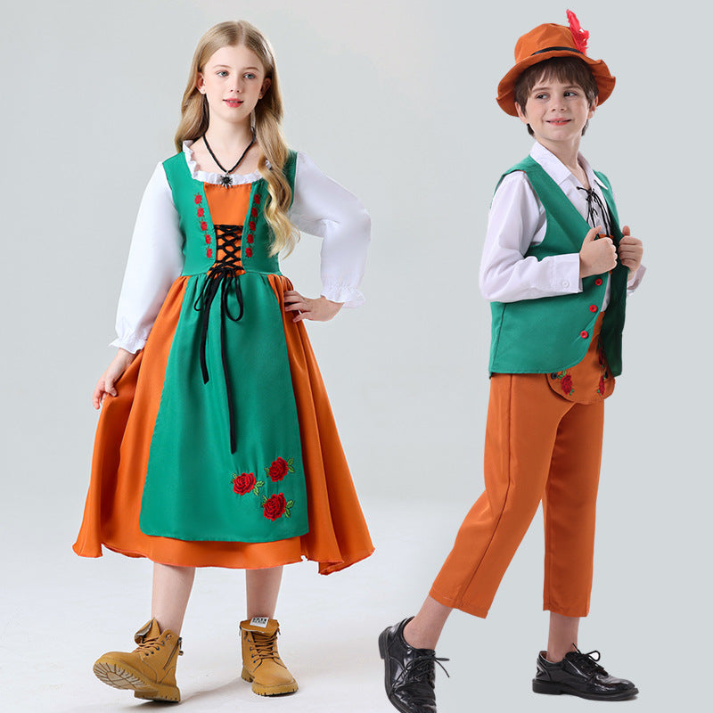 Damen nan folkloristisches Kinderdirndl mit geschnürtem Mieder und bestickter Schürze EB