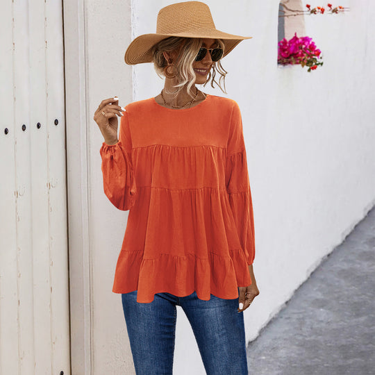 Damen lässige Tunika mit Rüschendetails und weitem Schnitt EB