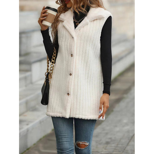 Damen Elegante und kuschelige Teddyjacke mit Knopfleiste EB