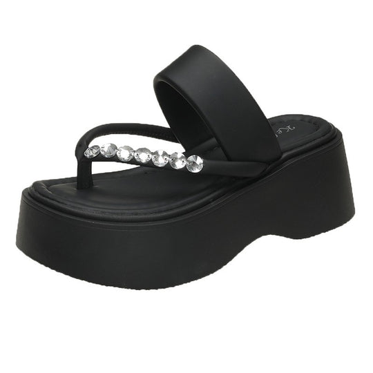 Damen Wedge-Sandalen mit glitzernden Ziersteinen und komfortablem Fußbett EB