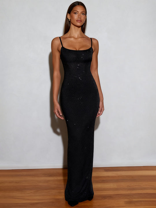 Damen Glamouröses Paillettenkleid mit Spaghettiträgern und figurbetontem Schnitt EB
