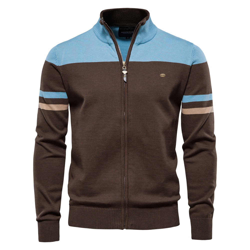 Herren Strickjacke mit modernem Zipper und sportiven Farbstreifen EB