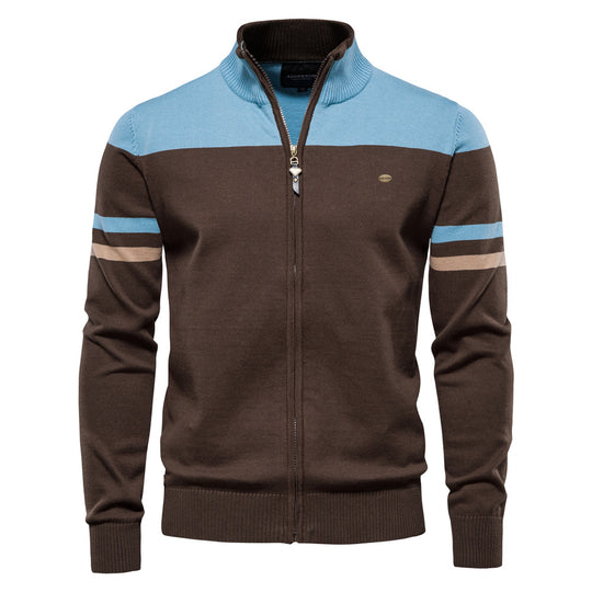 Herren Strickjacke mit modernem Zipper und sportiven Farbstreifen EB