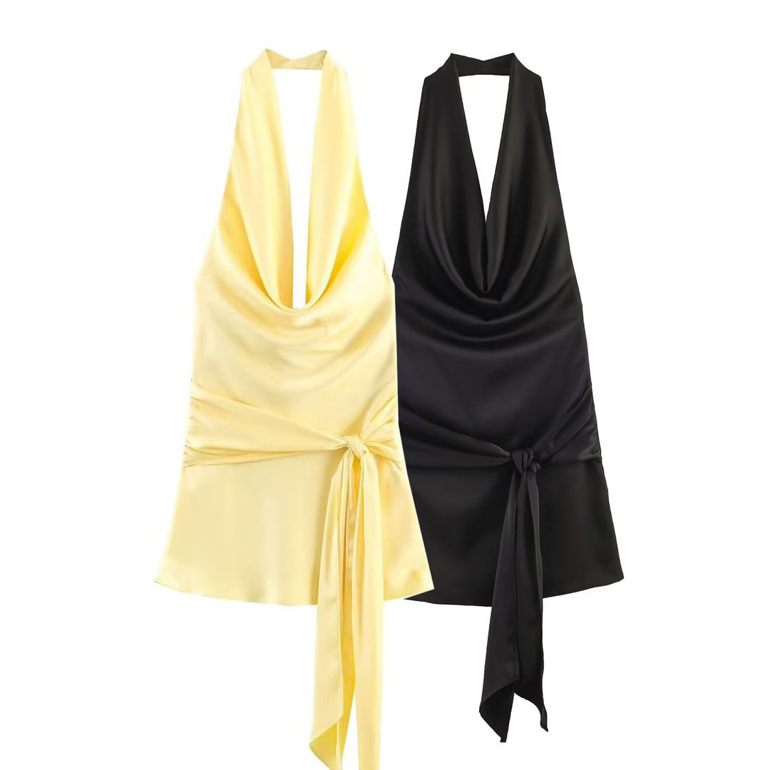 Damen Haltertop mit elegantem Wickelverschluss und fließendem Satinfinish EB