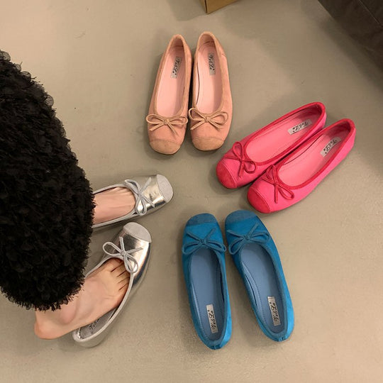Damen bequeme Ballerinas mit dekorativem Schleifenakzent und elastischem Fußbett EB