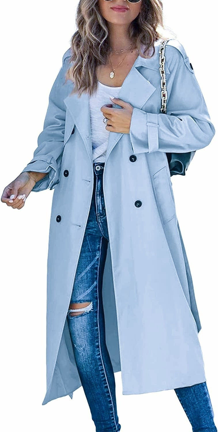 Damen Eleganter Trenchcoat im Oversize-Stil mit Taillengürtel EB