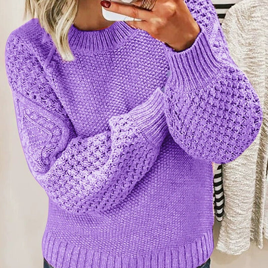 Damen Modischer Strickpullover mit strukturiertem Design und weiten Ärmeln EB