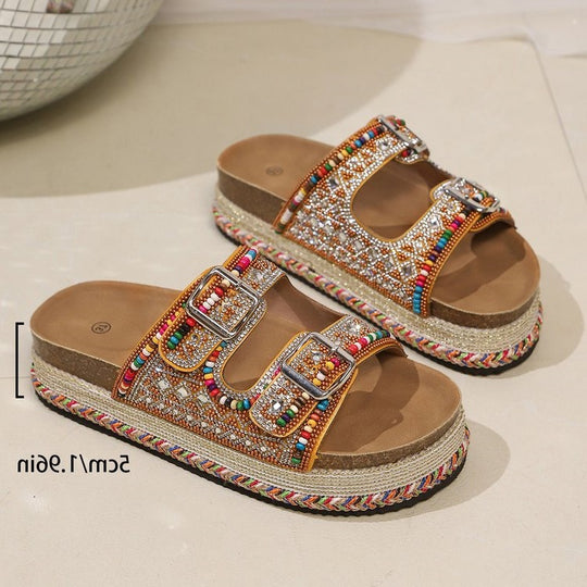 Damen modische Pantoletten mit Schmuckdetails EB