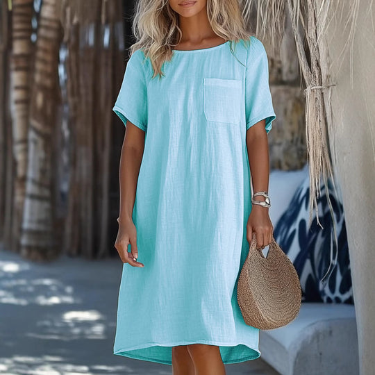Damen lässiges Leinenmaxikleid mit praktischen Taschen EB