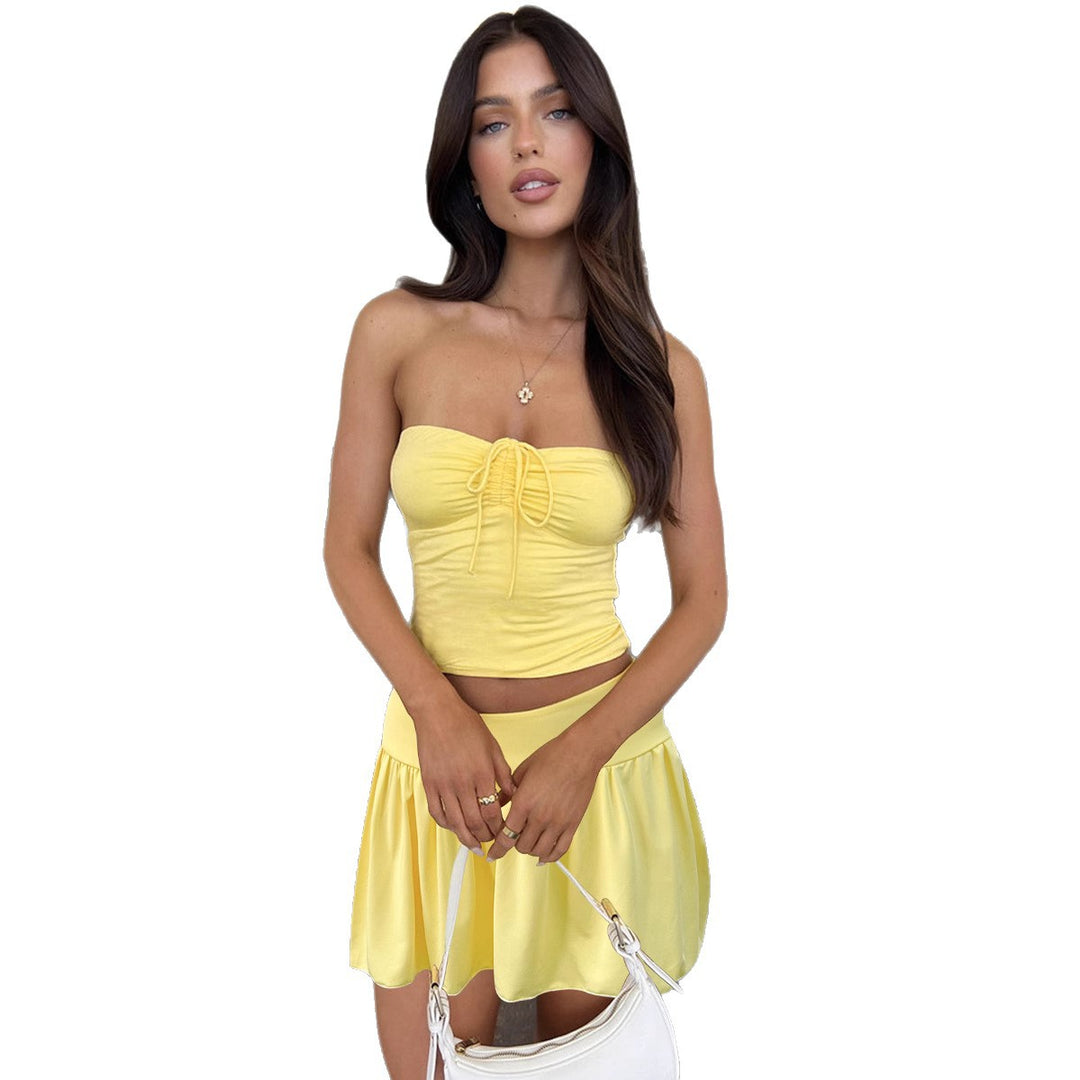 Damen modisches Crop-Top mit Rock und Rüschen EB