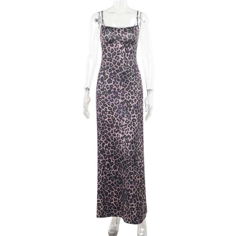 Damen Maxikleid mit elegantem Animal-Print und schmalen Trägern EB