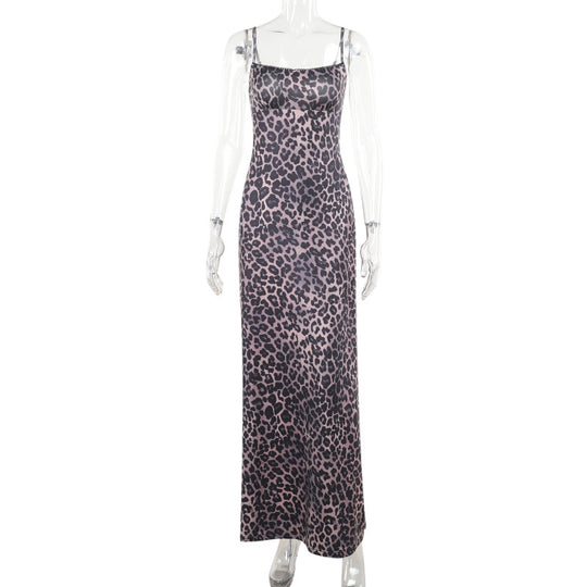 Damen Maxikleid mit elegantem Animal-Print und schmalen Trägern EB