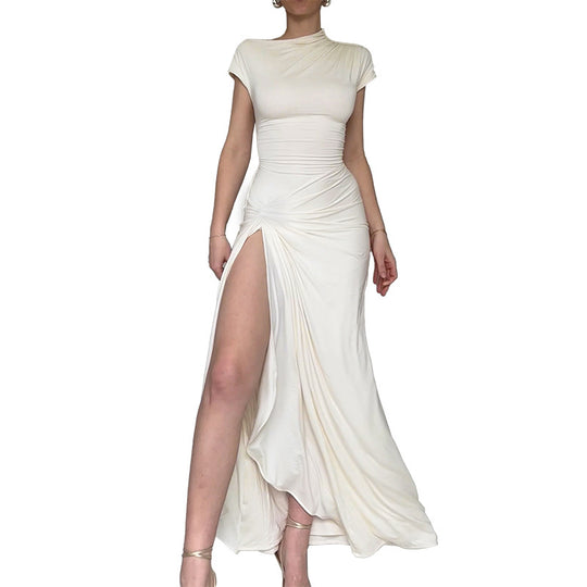 Damen Elegantes Langarm-Maxikleid mit hohem Schlitz EB