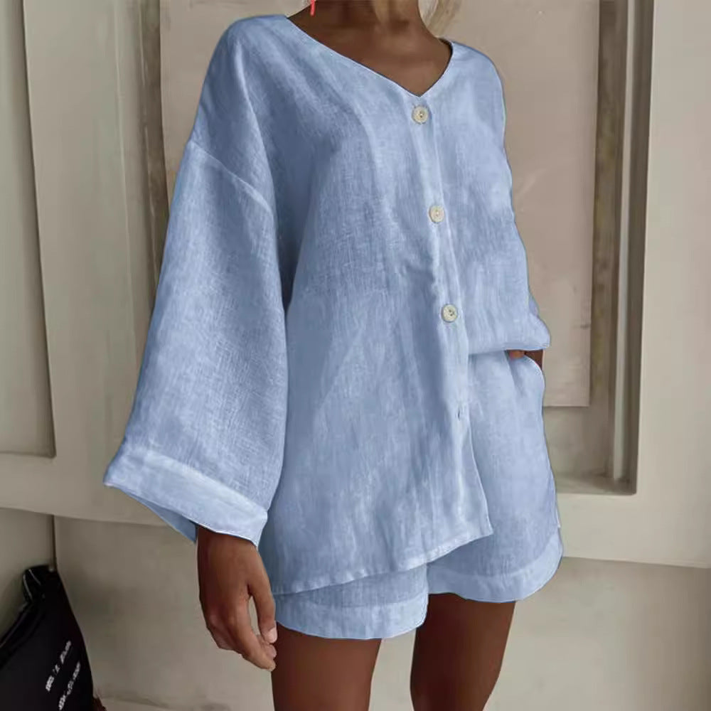 Damen lässiges Set mit weit geschnittenem Oberteil und Shorts EB