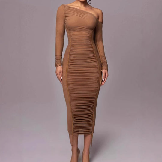 Damen Figurbetontes Wickelkleid mit asymmetrischem Schnitt und raffinierten Rüschendetails EB