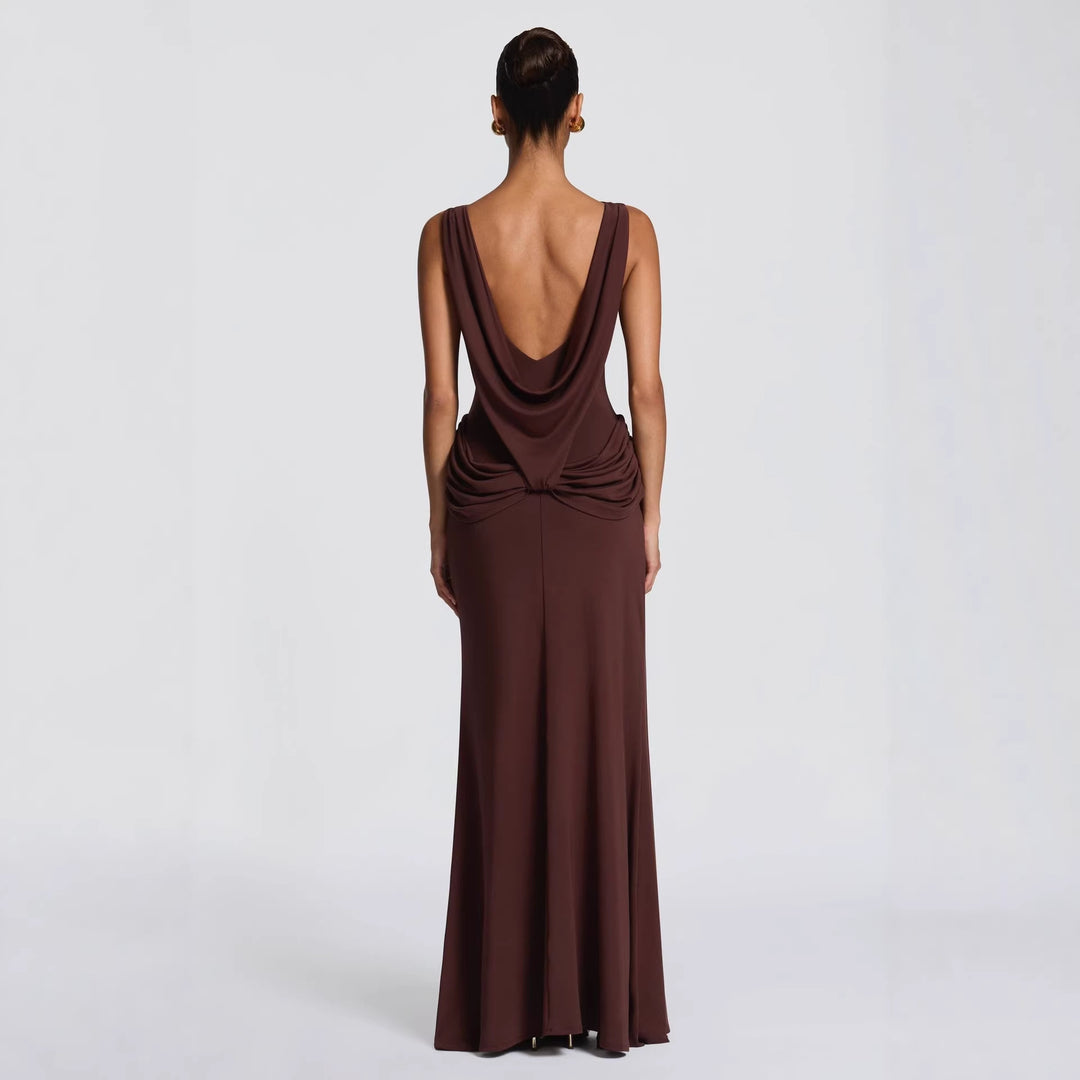 Damen elegantes Wickel-Maxikleid mit asymmetrischem Rüschendesign und sexy Schlitz EB