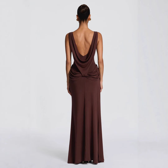 Damen elegantes Wickel-Maxikleid mit asymmetrischem Rüschendesign und sexy Schlitz EB