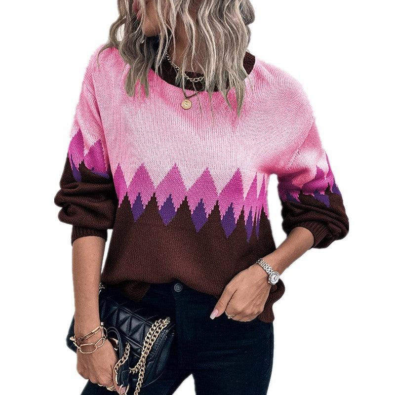 Damen Pullover mit trendigem Bergmotiv und komfortablem Rundhalsausschnitt EB